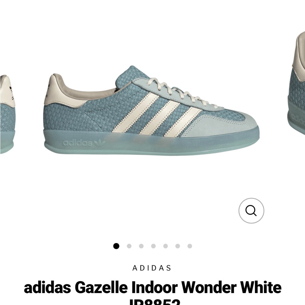 Adidas Gazelle Indoor Teal and white originals with teal gum bottoms.